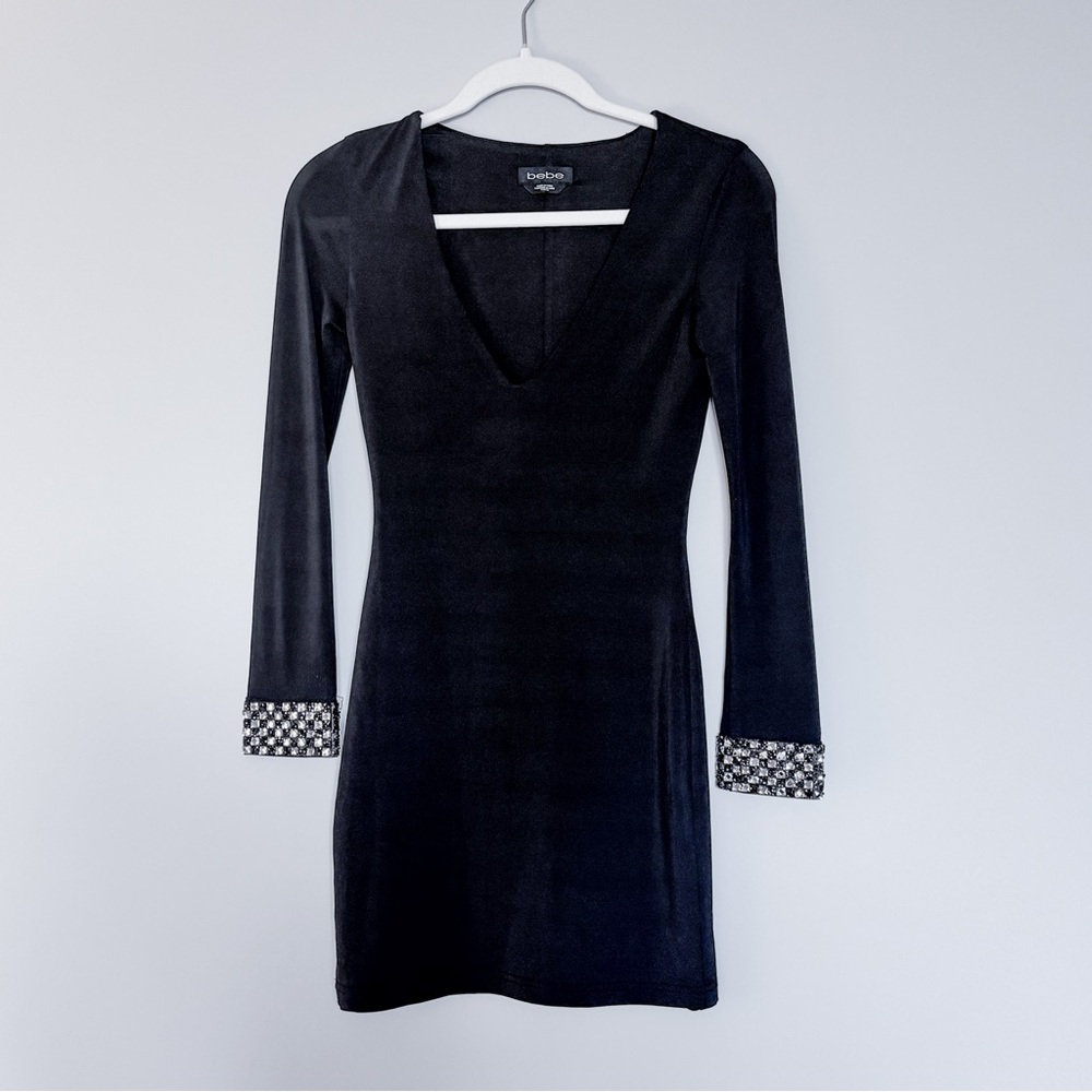 Bebe Black Mini Dress with Embellished Cuffs